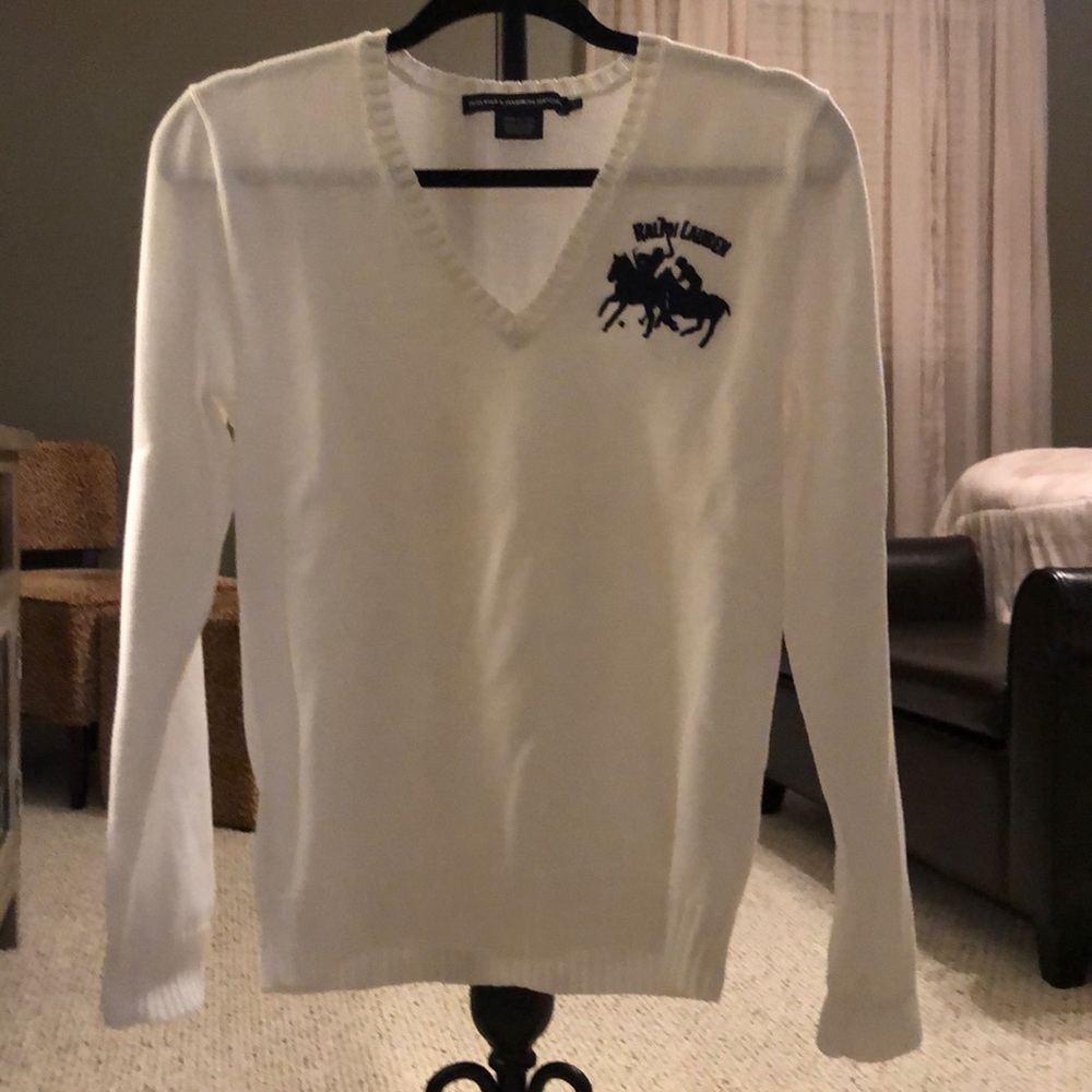 White V Neck Ralph Lauren Sweater